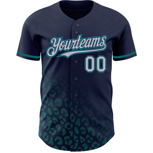 Custom Navy Gray-Teal 3D Pattern Design Leopard Print Fade Fashion Authentic Baseball Jersey