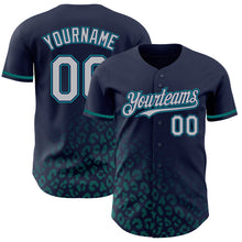 Charger l&#39;image dans la galerie, Custom Navy Gray-Teal 3D Pattern Design Leopard Print Fade Fashion Authentic Baseball Jersey
