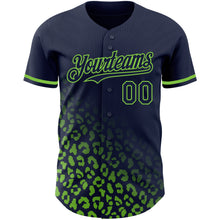 Laden Sie das Bild in den Galerie-Viewer, Custom Navy Neon Green 3D Pattern Design Leopard Print Fade Fashion Authentic Baseball Jersey

