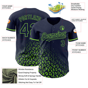 Custom Navy Neon Green 3D Pattern Design Leopard Print Fade Fashion Authentic Baseball Jersey