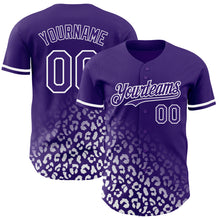 Laden Sie das Bild in den Galerie-Viewer, Custom Purple White 3D Pattern Design Leopard Print Fade Fashion Authentic Baseball Jersey
