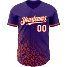 Laden Sie das Bild in den Galerie-Viewer, Custom Purple White-Orange 3D Pattern Design Leopard Print Fade Fashion Authentic Baseball Jersey
