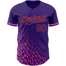 Laden Sie das Bild in den Galerie-Viewer, Custom Purple Black-Pink 3D Pattern Design Leopard Print Fade Fashion Authentic Baseball Jersey
