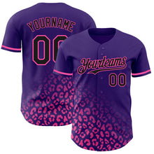 Laden Sie das Bild in den Galerie-Viewer, Custom Purple Black-Pink 3D Pattern Design Leopard Print Fade Fashion Authentic Baseball Jersey
