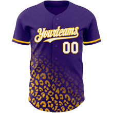 Laden Sie das Bild in den Galerie-Viewer, Custom Purple White-Gold 3D Pattern Design Leopard Print Fade Fashion Authentic Baseball Jersey
