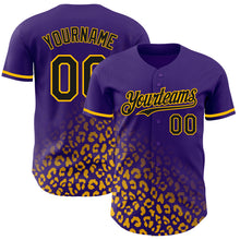 Laden Sie das Bild in den Galerie-Viewer, Custom Purple Black-Gold 3D Pattern Design Leopard Print Fade Fashion Authentic Baseball Jersey
