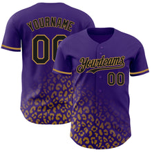Laden Sie das Bild in den Galerie-Viewer, Custom Purple Black-Old Gold 3D Pattern Design Leopard Print Fade Fashion Authentic Baseball Jersey
