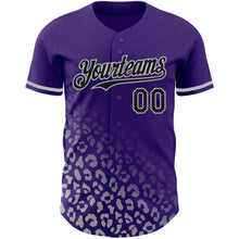Laden Sie das Bild in den Galerie-Viewer, Custom Purple Black-Gray 3D Pattern Design Leopard Print Fade Fashion Authentic Baseball Jersey
