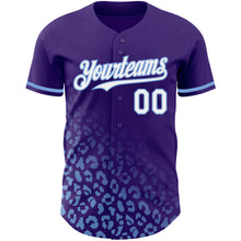 Laden Sie das Bild in den Galerie-Viewer, Custom Purple White-Light Blue 3D Pattern Design Leopard Print Fade Fashion Authentic Baseball Jersey

