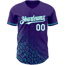 Laden Sie das Bild in den Galerie-Viewer, Custom Purple White-Teal 3D Pattern Design Leopard Print Fade Fashion Authentic Baseball Jersey
