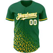 Laden Sie das Bild in den Galerie-Viewer, Custom Kelly Green White-Yellow 3D Pattern Design Leopard Print Fade Fashion Authentic Baseball Jersey
