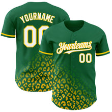 Laden Sie das Bild in den Galerie-Viewer, Custom Kelly Green White-Yellow 3D Pattern Design Leopard Print Fade Fashion Authentic Baseball Jersey
