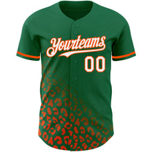 Laden Sie das Bild in den Galerie-Viewer, Custom Kelly Green White-Orange 3D Pattern Design Leopard Print Fade Fashion Authentic Baseball Jersey
