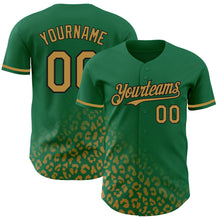 Laden Sie das Bild in den Galerie-Viewer, Custom Kelly Green Old Gold-Black 3D Pattern Design Leopard Print Fade Fashion Authentic Baseball Jersey
