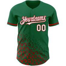 Laden Sie das Bild in den Galerie-Viewer, Custom Kelly Green White-Red 3D Pattern Design Leopard Print Fade Fashion Authentic Baseball Jersey
