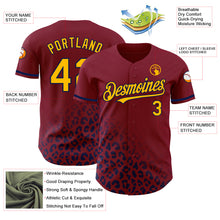 Laden Sie das Bild in den Galerie-Viewer, Custom Crimson Gold-Navy 3D Pattern Design Leopard Print Fade Fashion Authentic Baseball Jersey
