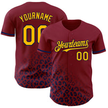 Load image into Gallery viewer, Custom Crimson Gold-Navy 3D Pattern Design Leopard Print Fade Fashion Authentic Baseball Jersey
