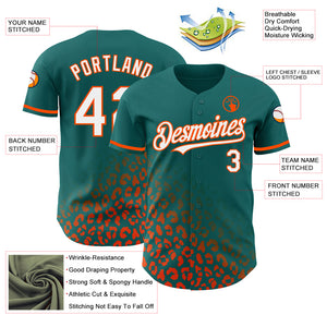 Custom Teal White-Orange 3D Pattern Design Leopard Print Fade Fashion Authentic Baseball Jersey