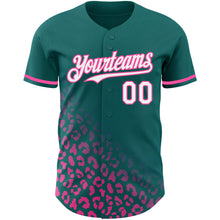 Load image into Gallery viewer, Custom Teal White-Pink 3D Pattern Design Leopard Print Fade Fashion Authentic Baseball Jersey
