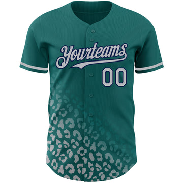 Custom Teal Gray-Navy 3D Pattern Design Leopard Print Fade Fashion Authentic Baseball Jersey