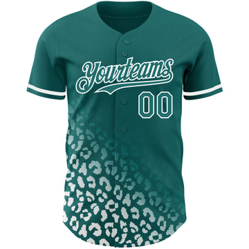 Custom Teal White 3D Pattern Design Leopard Print Fade Fashion Authentic Baseball Jersey