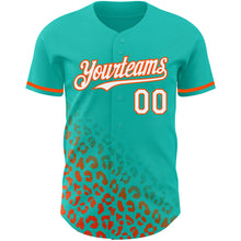 Laden Sie das Bild in den Galerie-Viewer, Custom Aqua White-Orange 3D Pattern Design Leopard Print Fade Fashion Authentic Baseball Jersey
