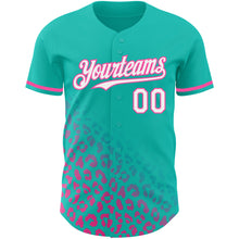 Laden Sie das Bild in den Galerie-Viewer, Custom Teal White-Pink 3D Pattern Design Leopard Print Fade Fashion Authentic Baseball Jersey
