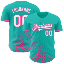 Laden Sie das Bild in den Galerie-Viewer, Custom Teal White-Pink 3D Pattern Design Leopard Print Fade Fashion Authentic Baseball Jersey

