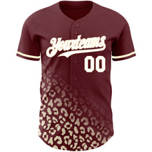 Laden Sie das Bild in den Galerie-Viewer, Custom Burgundy White-Cream 3D Pattern Design Leopard Print Fade Fashion Authentic Baseball Jersey
