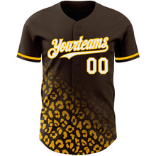 Laden Sie das Bild in den Galerie-Viewer, Custom Brown White-Gold 3D Pattern Design Leopard Print Fade Fashion Authentic Baseball Jersey
