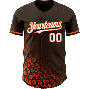 Custom Brown White-Orange 3D Pattern Design Leopard Print Fade Fashion Authentic Baseball Jersey
