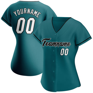 Custom Teal White-Black Authentic Baseball Jersey