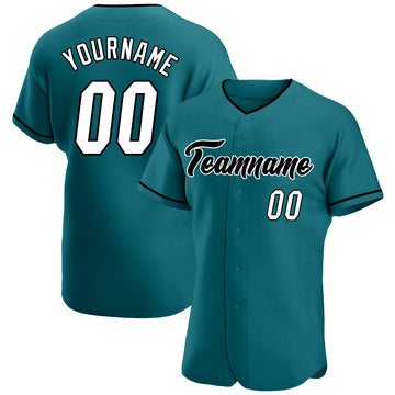 Custom Teal White-Black Authentic Baseball Jersey