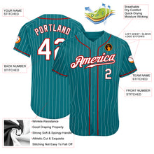 Load image into Gallery viewer, Custom Teal White Pinstripe White-Red Authentic Baseball Jersey
