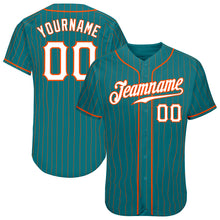 Load image into Gallery viewer, Custom Teal Orange Pinstripe White-Orange Authentic Baseball Jersey
