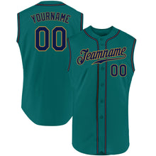 Load image into Gallery viewer, Custom Aqua Navy-Old Gold Authentic Sleeveless Baseball Jersey
