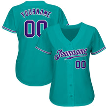 Laden Sie das Bild in den Galerie-Viewer, Custom Aqua Purple-White Authentic Baseball Jersey

