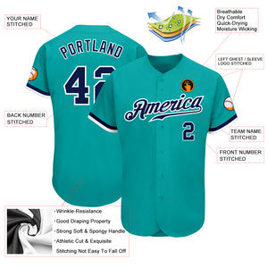 Custom Aqua Navy-White Authentic Baseball Jersey