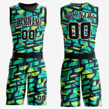 Laden Sie das Bild in den Galerie-Viewer, Custom Aqua Black-Neon Green Round Neck Sublimation Basketball Suit Jersey
