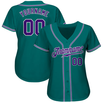 Custom Teal Purple-White Authentic Baseball Jersey