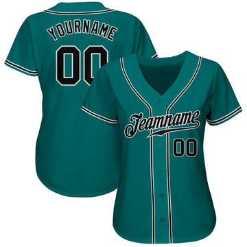 Custom Teal Black-White Authentic Baseball Jersey