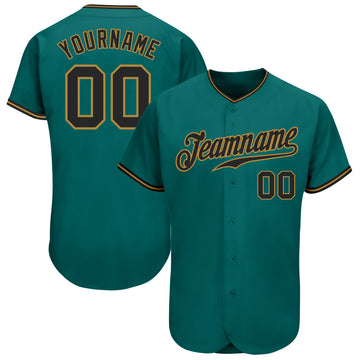 Custom Teal Black-Old Gold Authentic Baseball Jersey