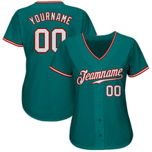 Load image into Gallery viewer, Custom Teal White-Red Authentic Baseball Jersey
