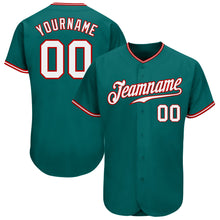 Load image into Gallery viewer, Custom Teal White-Red Authentic Baseball Jersey
