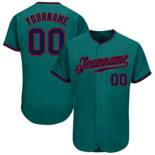 Load image into Gallery viewer, Custom Teal Navy-Red Authentic Baseball Jersey
