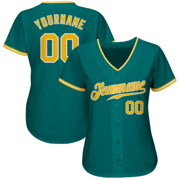 Custom Teal Gold-White Authentic Baseball Jersey