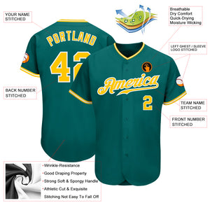 Custom Teal Gold-White Authentic Baseball Jersey