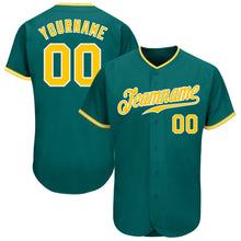 Load image into Gallery viewer, Custom Teal Gold-White Authentic Baseball Jersey
