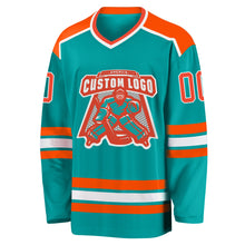Laden Sie das Bild in den Galerie-Viewer, Custom Aqua Orange-White Hockey Jersey
