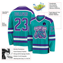 Laden Sie das Bild in den Galerie-Viewer, Custom Aqua Purple-White Hockey Jersey
